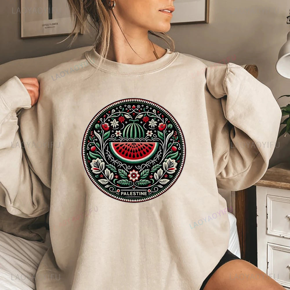 Vintage style Watermelon Graphic Sweatshirt Funny Fruit Shirt Human Rights Sweater Protest Tee Unisex Long Sleeves Sweatshirts