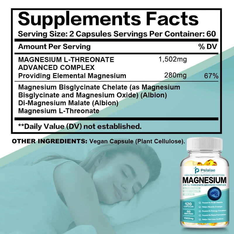 Magnesium L-Threonate Capsules - Supports Focus, Memory & Learning Brain Health Supports Quality of Sleep