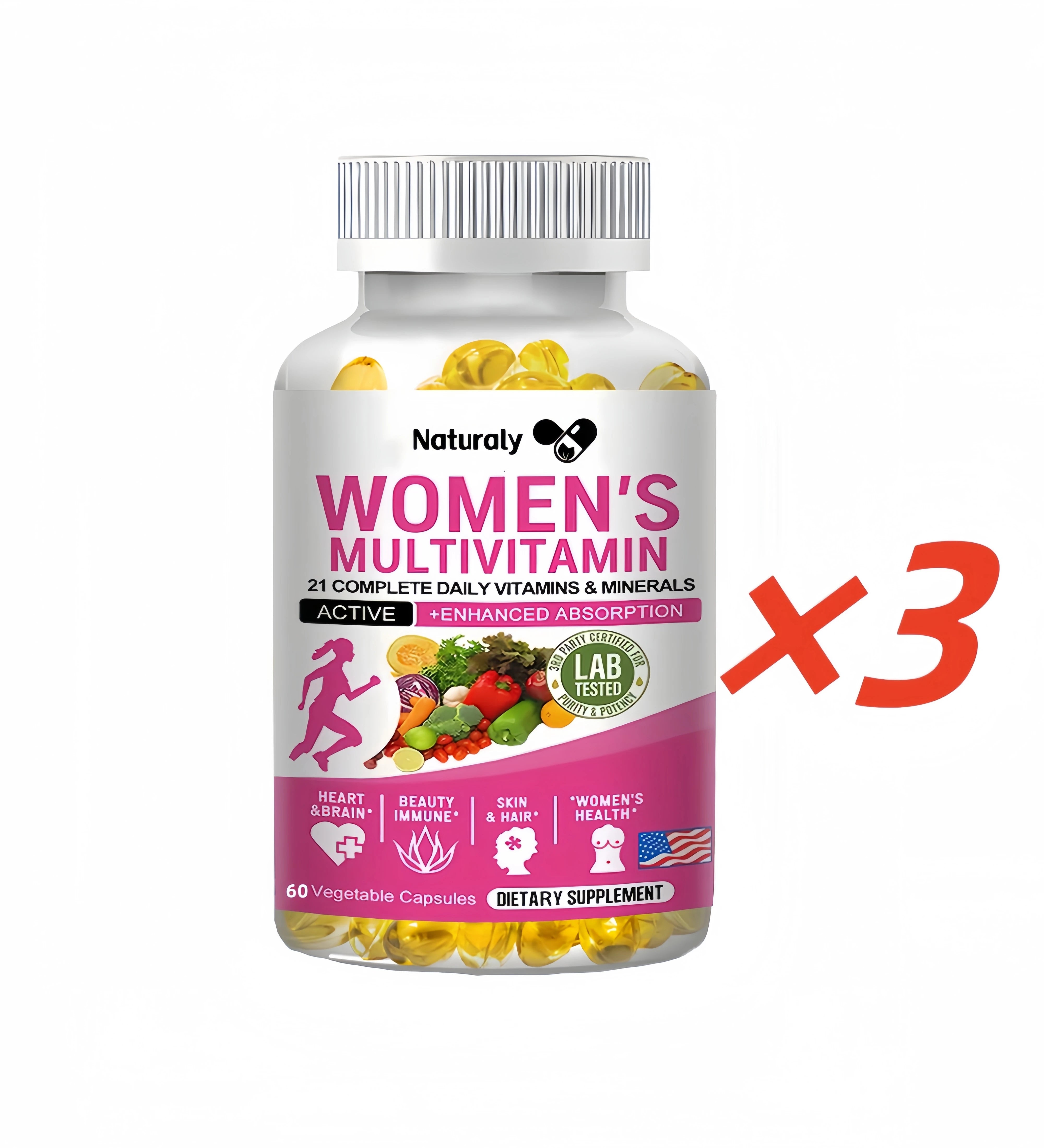 Multivitamin capsules contain a perfect blend of iron, biotin, calcium and zinc to support immune function and energy.