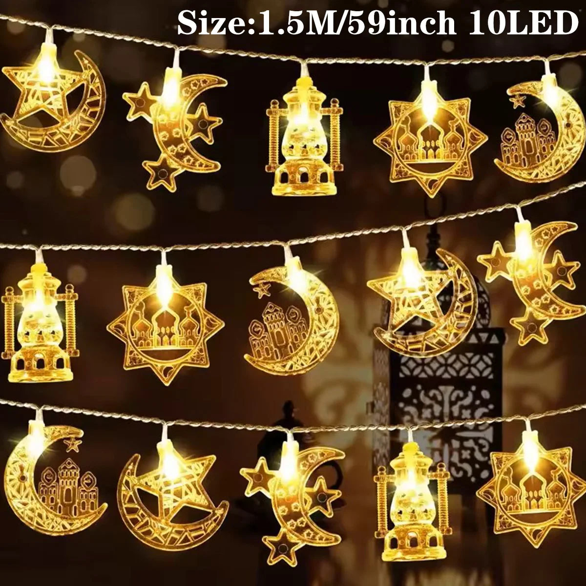 EID Mubarak LED String Lights Ramadan Decoration For Home Islamic Muslim Party Decor 2025 Ramadan Kareem Eid Al Adha Gifts