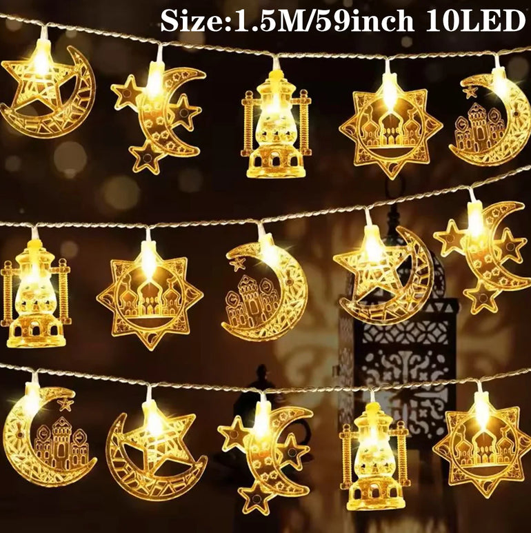 EID Mubarak LED String Lights Ramadan Decoration For Home Islamic Muslim Party Decor 2025 Ramadan Kareem Eid Al Adha Gifts