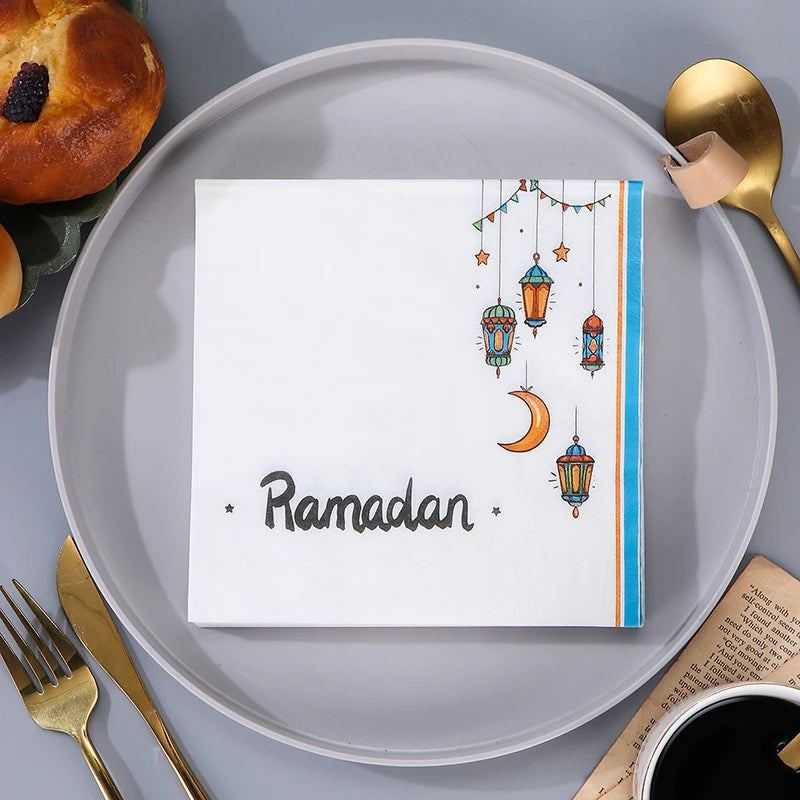 20pcs Ramadan Decorations 2024 Paper Napkin EID Mubarak Islamic Muslim Napkin Ramadan Kareem Mubarak Party Supplies EID Al Adha