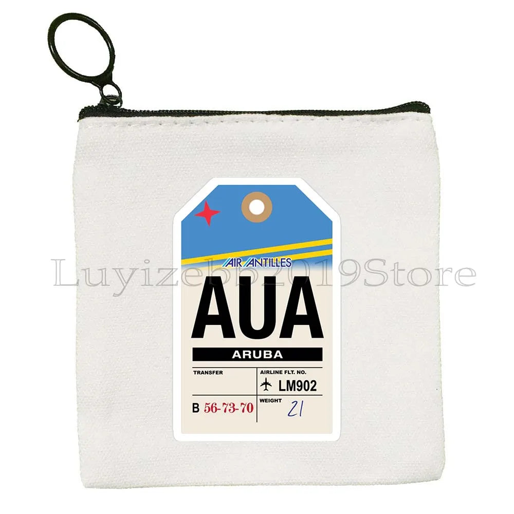 Dubai United Arab Emirates UAE Map Flag Asia Skyline Skyscraper Burj Khalifa Canvas Coin Purse Key Case Bag Wallet Zipper Pouch