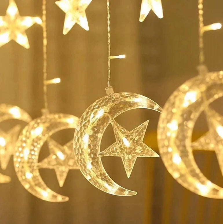 Star Moon Led Curtain Garland String Light EID Mubarak Ramadan Decorations for Home 2025 Islam Muslim Event Party Supplies Decor