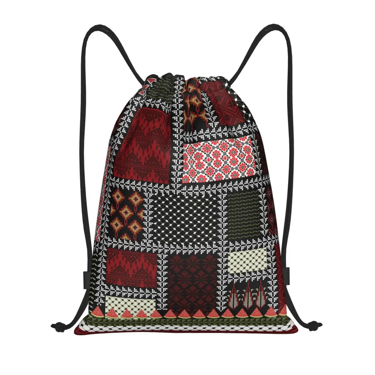 Custom Arabic Keffiyeh Traditional Pattern Drawstring Backpack Sports Gym Bag for Women Tatreez Embroidery Art Training Sackpack