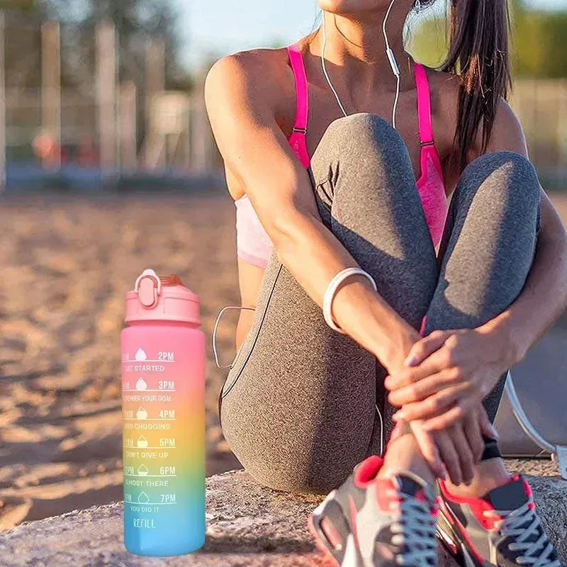 Portable Water Bottle Motivational Sports Water bottle with Time Marker Leak-proof Cup for Outdoor Sport Fitness BPA Free