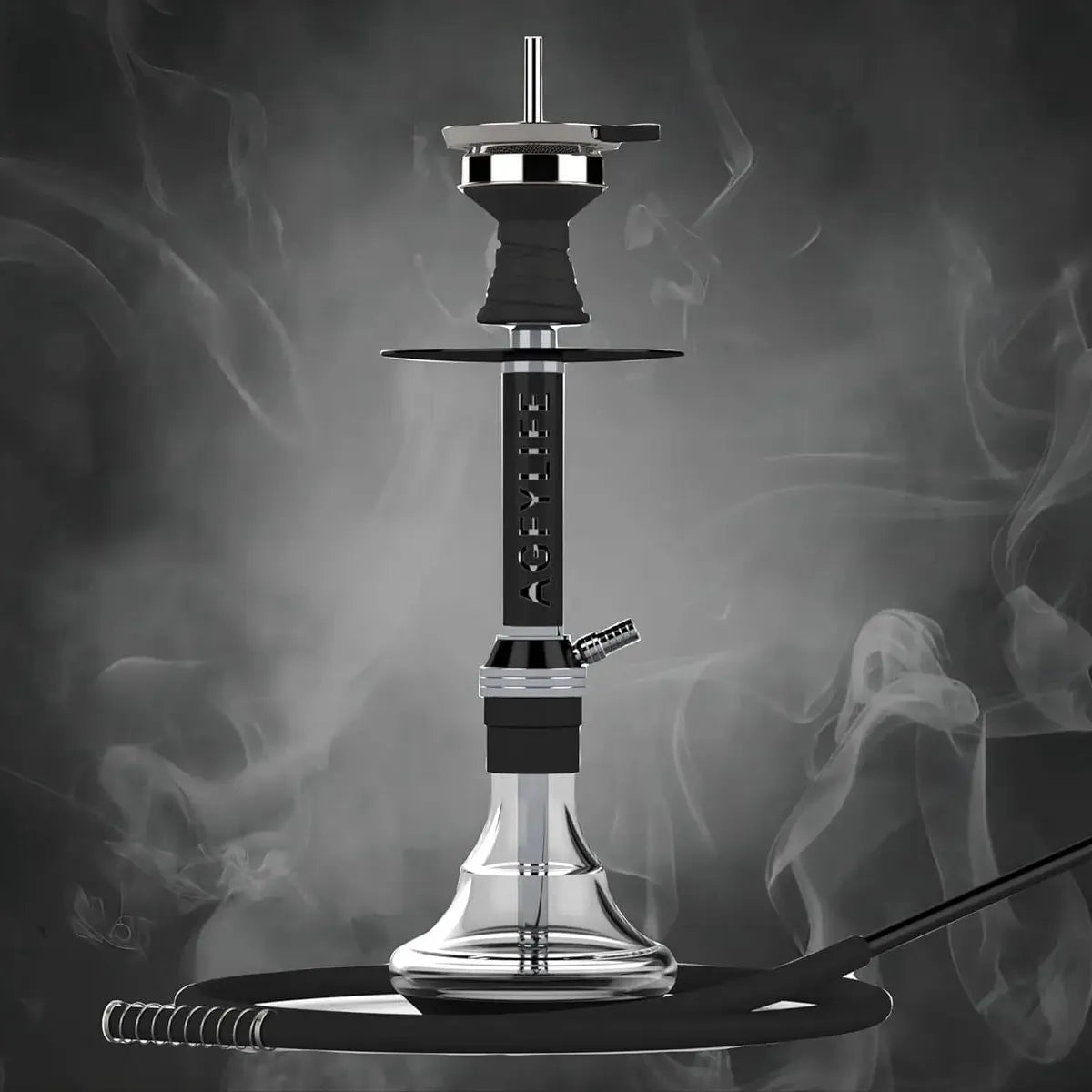 Hookah Set with Everything - AGFYLIFE 20" Black Aluminum Shisha Hookah Set Premium Modern Glass Hookah Complete Set