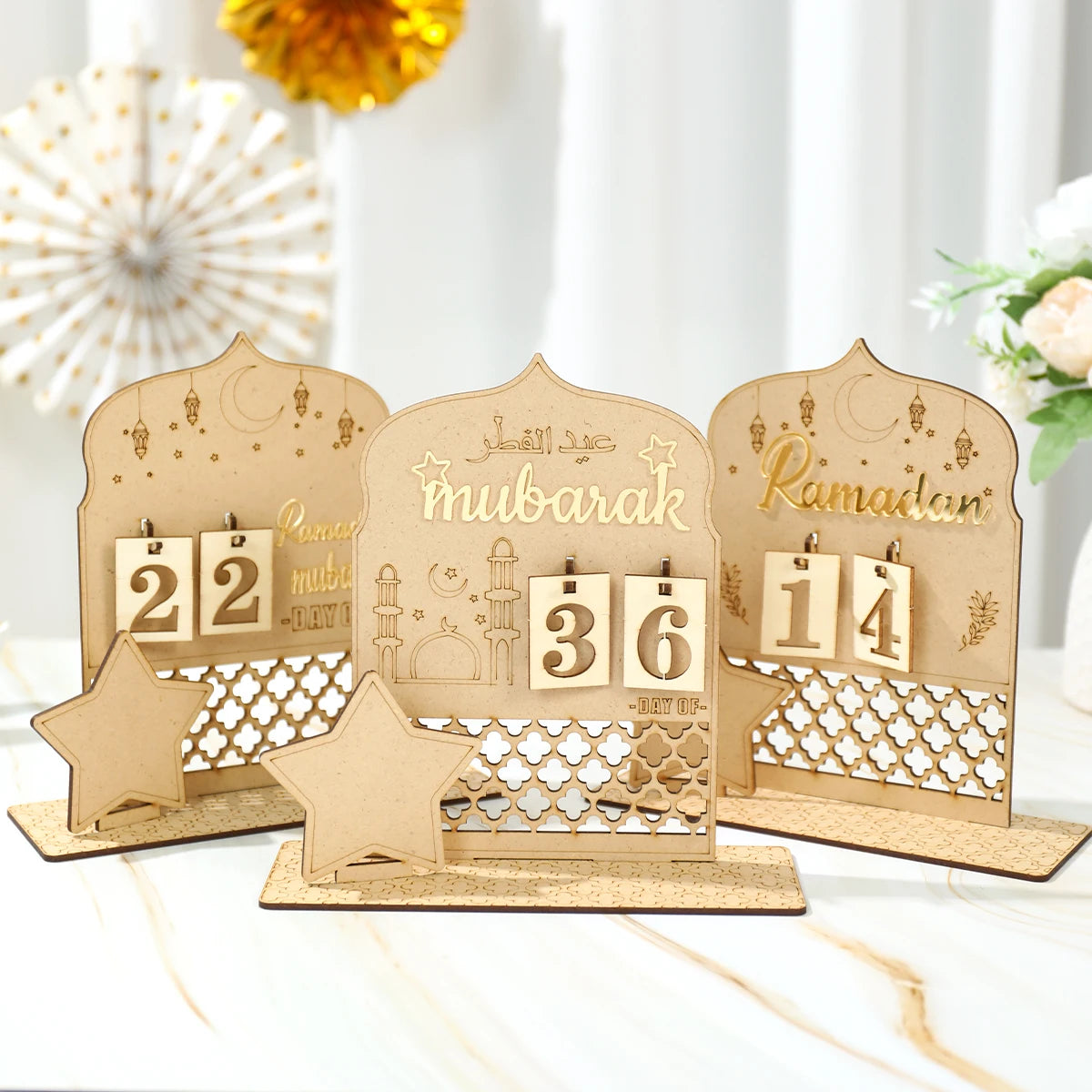 Ramadan Wooden Countdown Calendar Ornament 2025 Eid Mubarak Ramadan Decoration for Home Eid Al Adha Islamic Muslim Party Decor