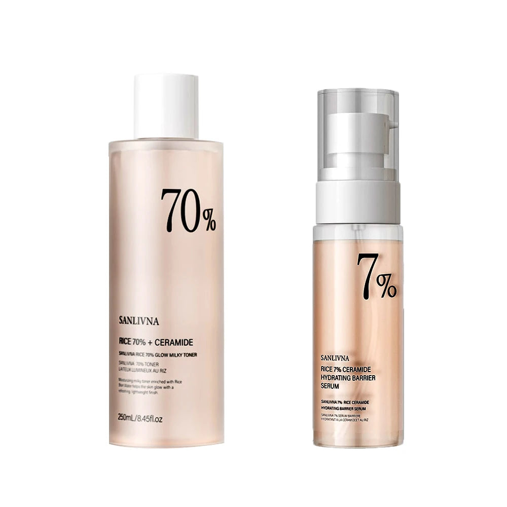 Rice Toner 70% Rice Extract Serum with Niacinamide, Rice Cleansing Foam, Deep Cleansing, Moisturizer for Dry Skin, Skin Care Set