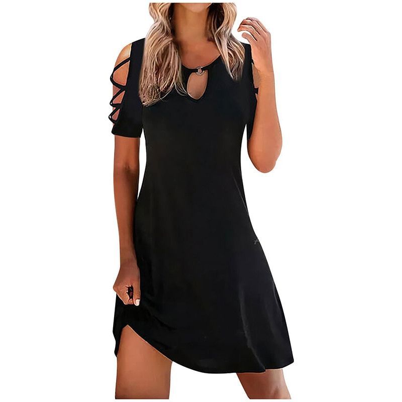 Women's floral party dress; short-sleeve O-neck mini dress