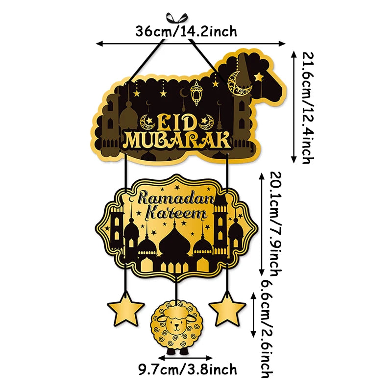 1set EID Mubarak Door Hanging Ramadan Decoration 2025 Decoration DIY Ramadan Party Supplies Islamic Home Decoration Card