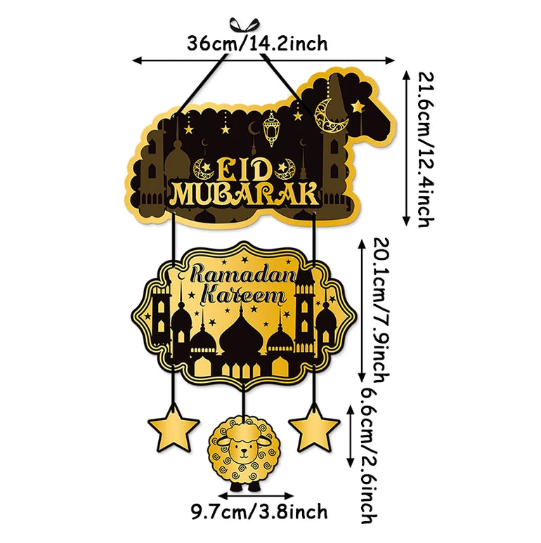 1set EID Mubarak Door Hanging Ramadan Decoration 2025 Decoration DIY Ramadan Party Supplies Islamic Home Decoration Card