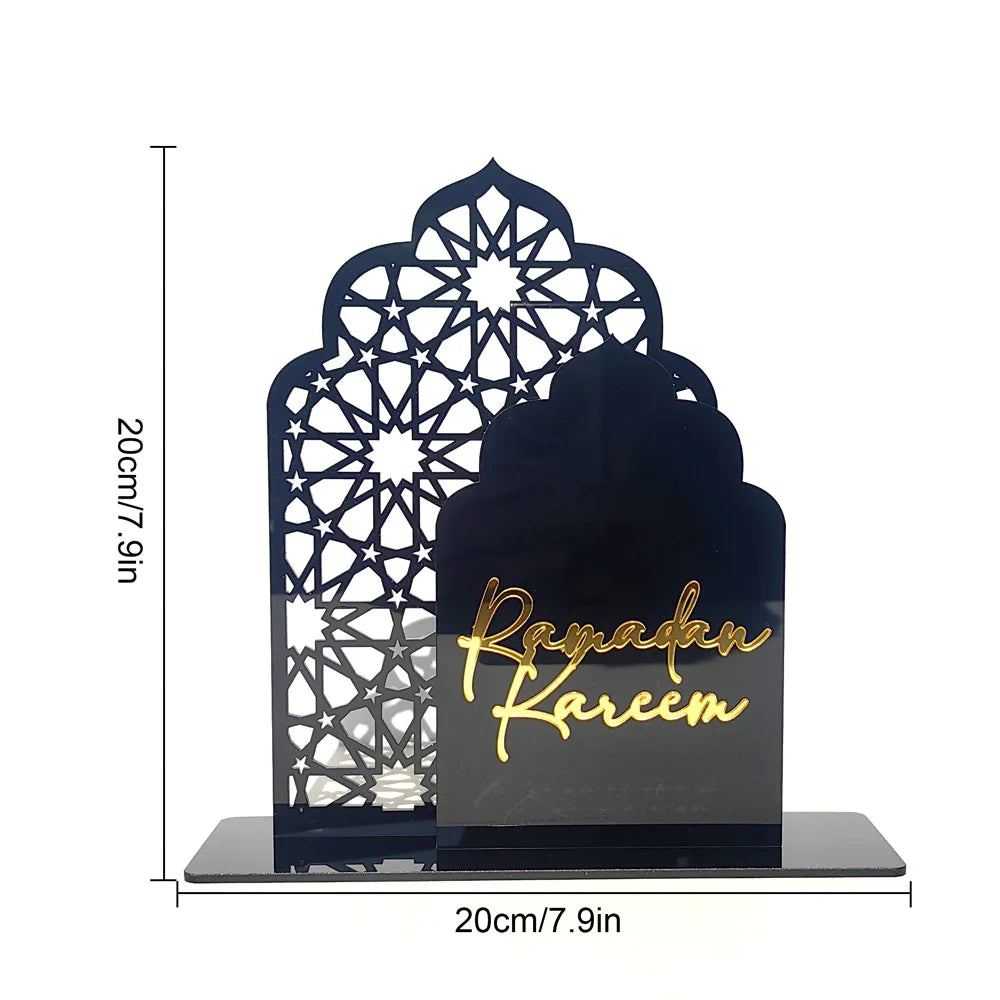 1pc Elegant Acrylic Ramadan Kareem Tabletop Decor, 3D Mosque Design, Reflection Surface, Muslim Holiday Home Decoration