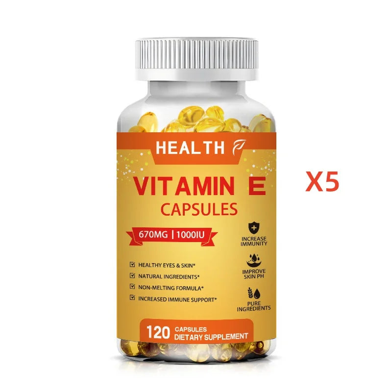 HEALTH Natural Treasure Vitamin E 1000 IU Soft Capsules, Supporting Antioxidant Health and Immune System