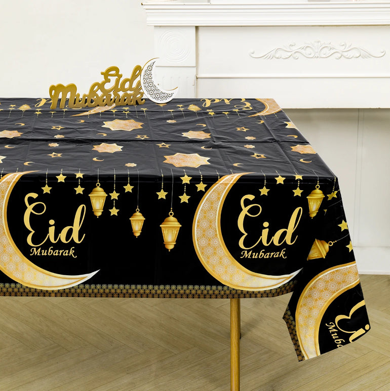 Eid Mubarak Star Moon Tablecloth Ramadan Kareem Decor for Home 2025 Islamic Muslim Party Eid Al Adha Supplies Castle Table Cover