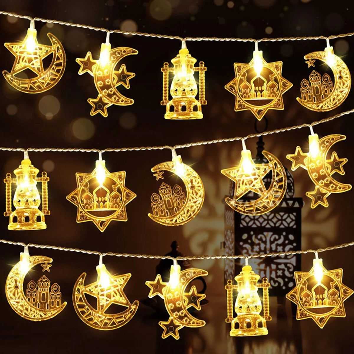 1.5M 10LED EID Mubarak String Lights Islam Muslim Festival Party Decor Moon Star Castle Lantern Ramadan Decoration for Home 2025