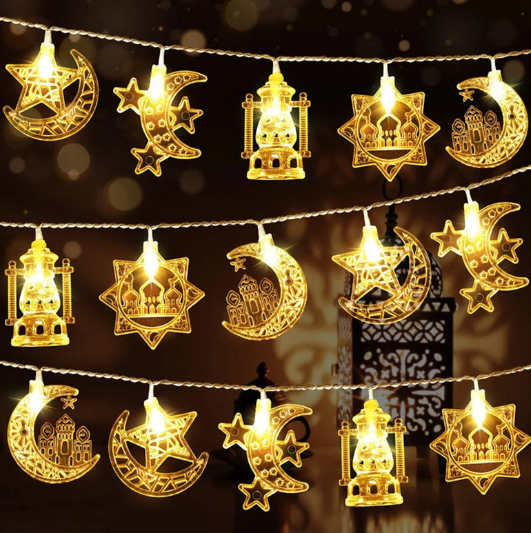 1.5M 10LED EID Mubarak String Lights Islam Muslim Festival Party Decor Moon Star Castle Lantern Ramadan Decoration for Home 2025