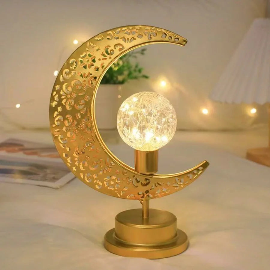 Elegant Ramadan Mubarak Lantern - Polished Metal & Plastic, Battery-Powered LED Light for Eid Celebrations, Bedroom Decor, and H