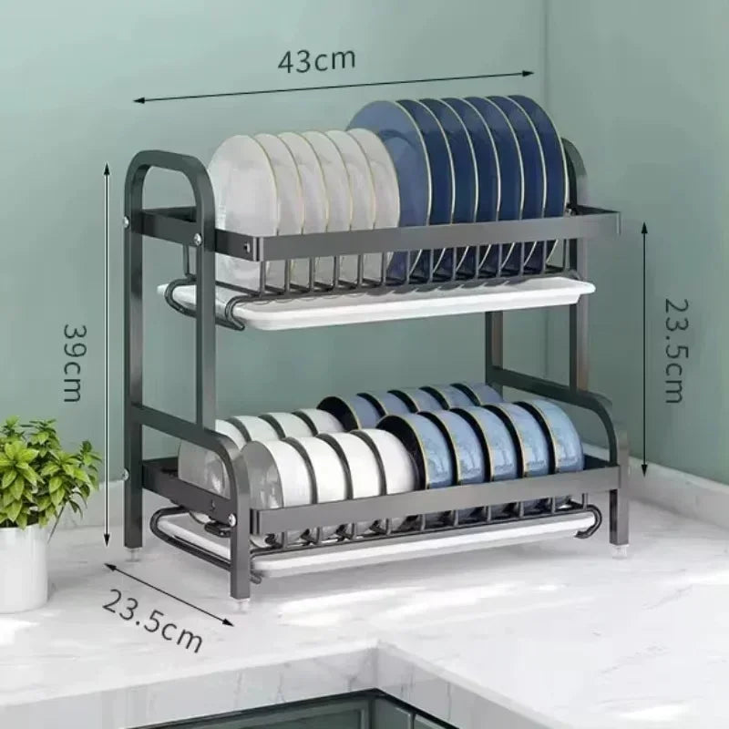 NEW Drying Rack 3-Tier Compact Kitchen Dish Rack Drainboard Set Large Rust-Proof Dish Drainer with Utensil Holder Kitchen Racks