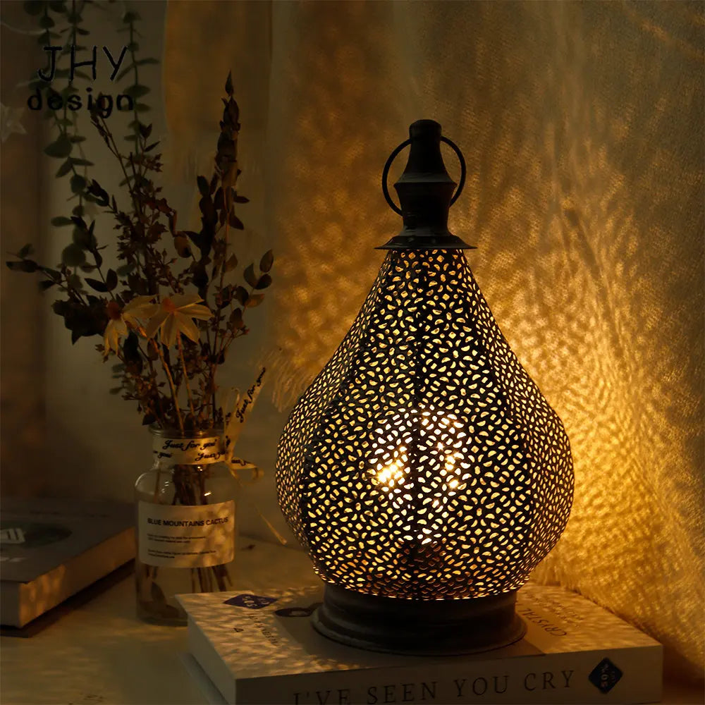 Moroccan Metal Table Lamp Wireless Battery Powered Lamp Living Room Touch Lamp Patio Lanterns for Outdoor Garden Home Decor