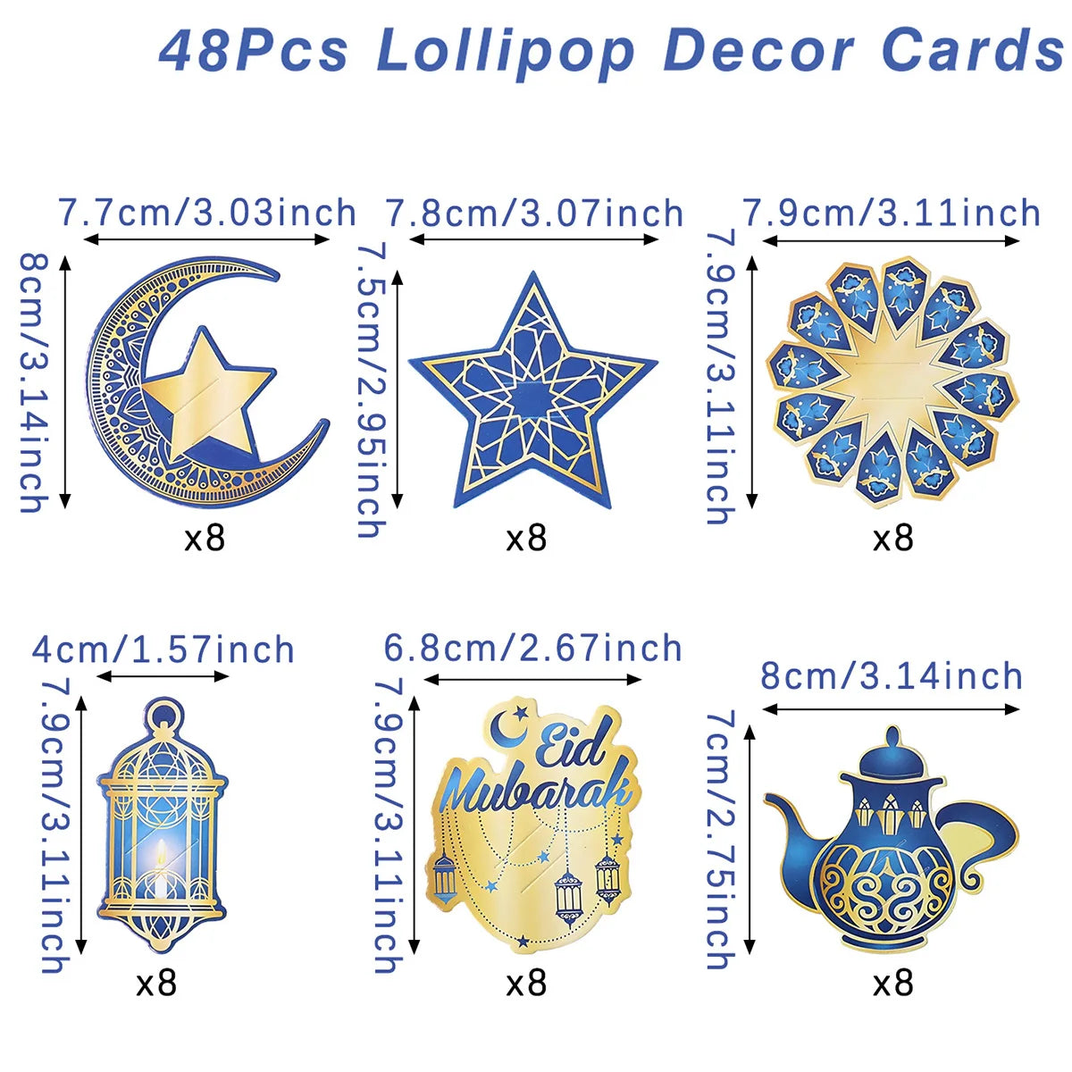 48pcs Eid Mubarak Lollipop Decor Cards Ramadan Kareem Decoration for Home 2025 Islamic Muslim Party Supplies Eid Al Adha Gift