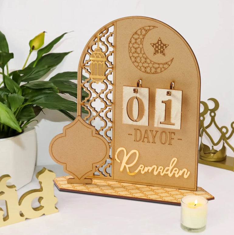 Ramadan Wooden Countdown Calendar Ornament 2025 Eid Mubarak Ramadan Decoration for Home Eid Al Adha Islamic Muslim Party Decor