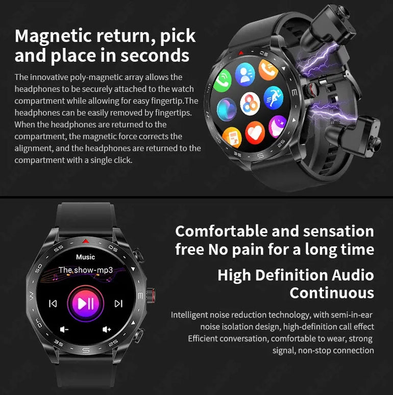 LIGE With Earbuds Bluetooth Headset Smartwatch Women Speaker Tracker Music Sport Watch Men Waterproof Smart Watch AMOLED Screen