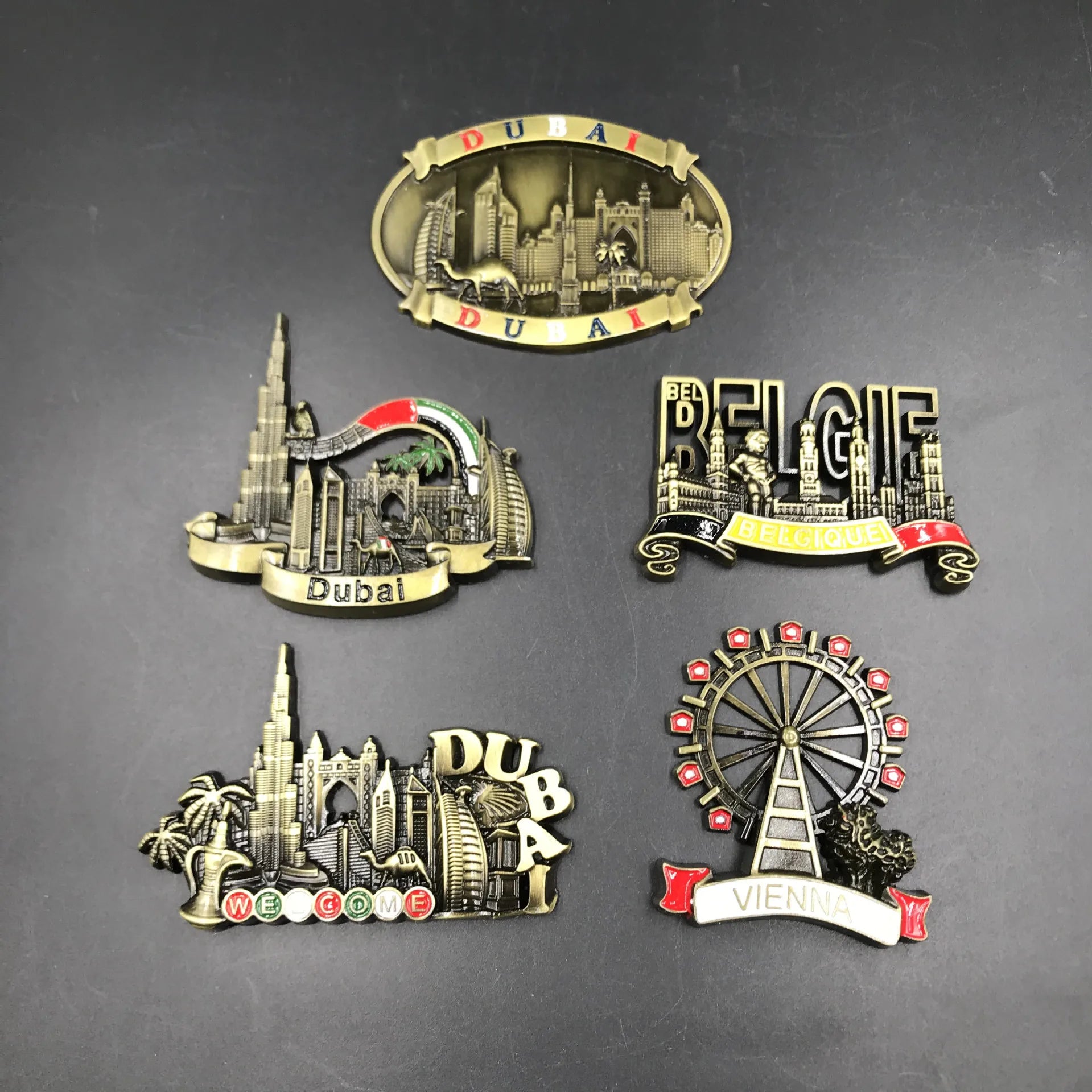 Dubai UAE Belgium Vienna Metal 3D Magnetic Fridge Stickers