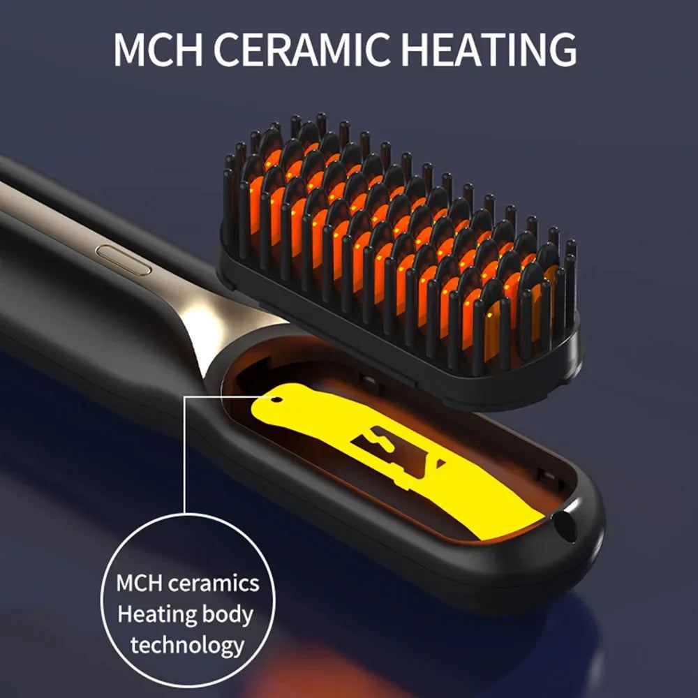 Wireless Hair Straightener Hot Comb Ceramic Heating Professional Electric Brush Smoothing Iron Negative Ion Hair Care Comb