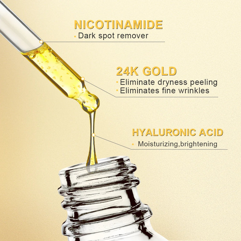 Niacinamide Serum Hyaluronic Acid for Face 24K Gold Essence Whitening Anti-aging Collagen Facial Serum Skin Care Products