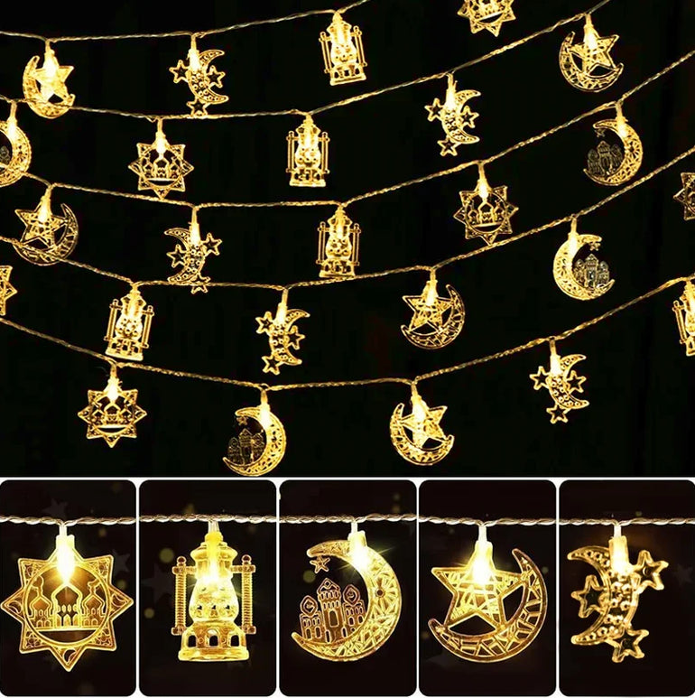 Eid Mubarak Moon Star LED String Light Eid Islamic Muslim Party Supplies Kareem Ramadan Decoration For Home Eid Al-Fitr Ornament