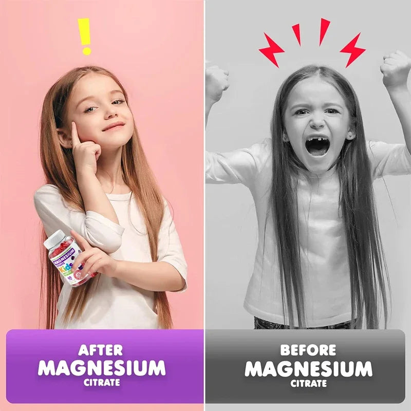 60 Gummies Children's Magnesium Gummies Supplement, Suitable for Children and Adults with Sugar Free Magnesium Chewable Tablets