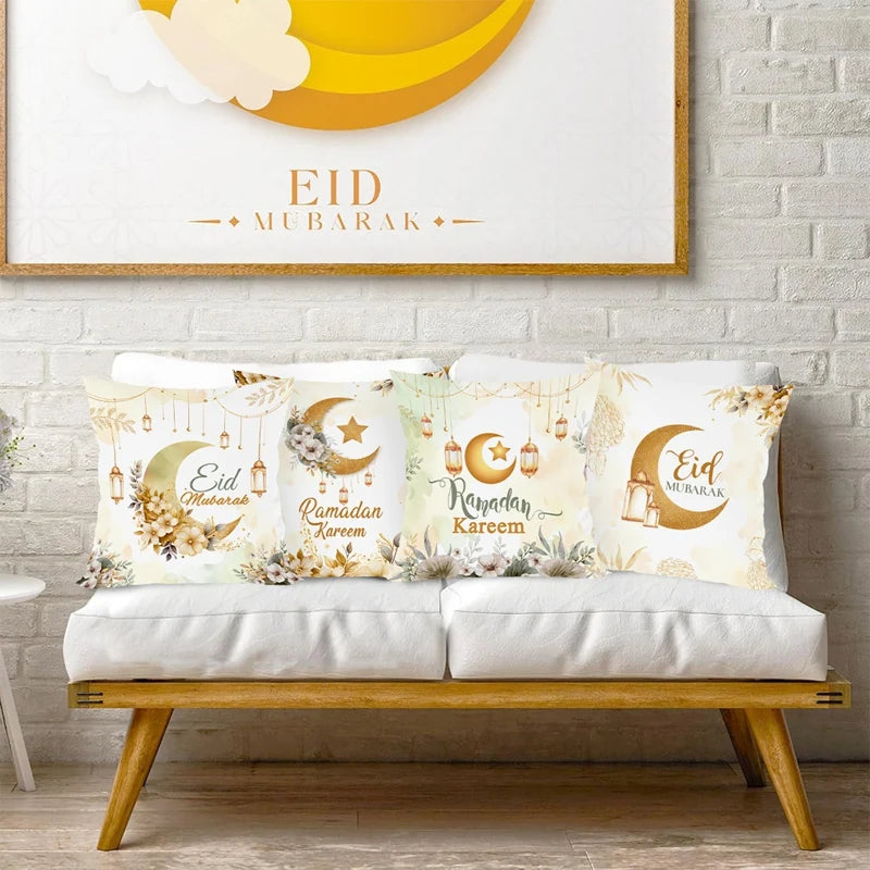 Eid Mubarak Cushion Cover Pillow Case Ramadan Kareem Decoration For Home 2025 Muslim Islam Party Decor Gift Eid Al Adha Supplies