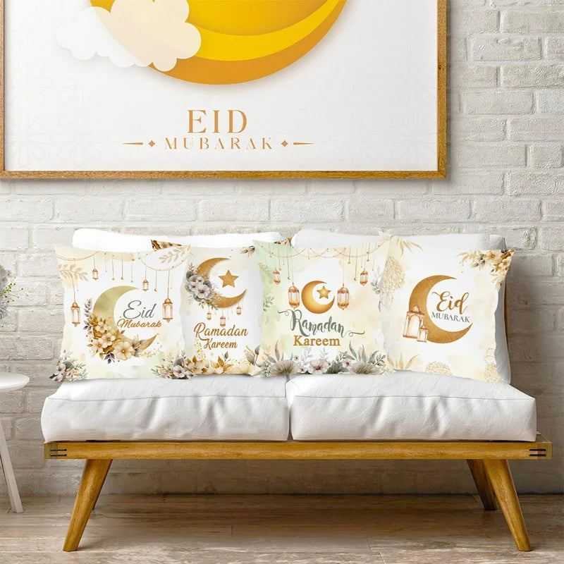 Eid Mubarak Cushion Cover Pillow Case Ramadan Kareem Decoration For Home 2025 Muslim Islam Party Decor Gift Eid Al Adha Supplies