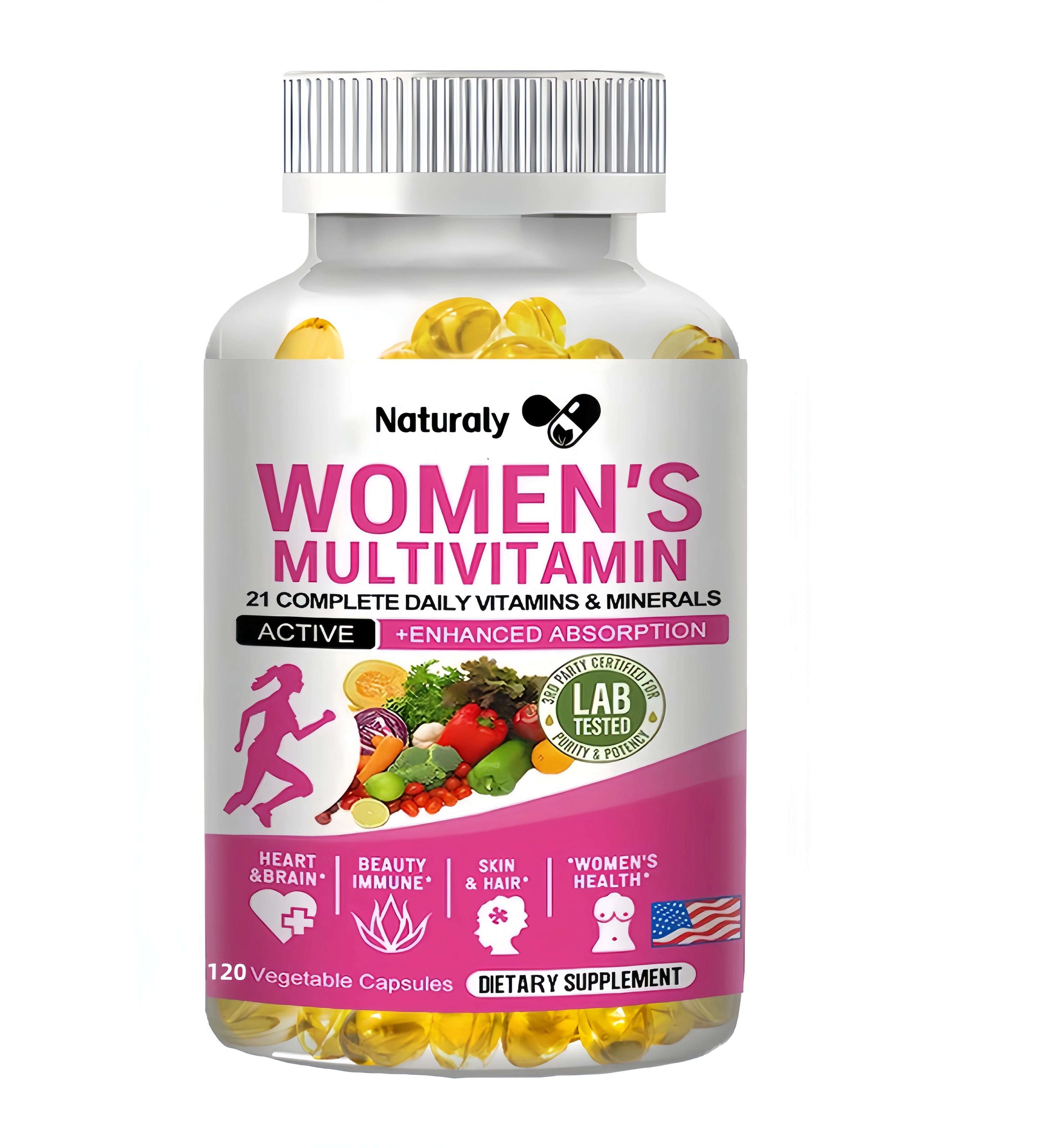 Multivitamin capsules contain a perfect blend of iron, biotin, calcium and zinc to support immune function and energy.