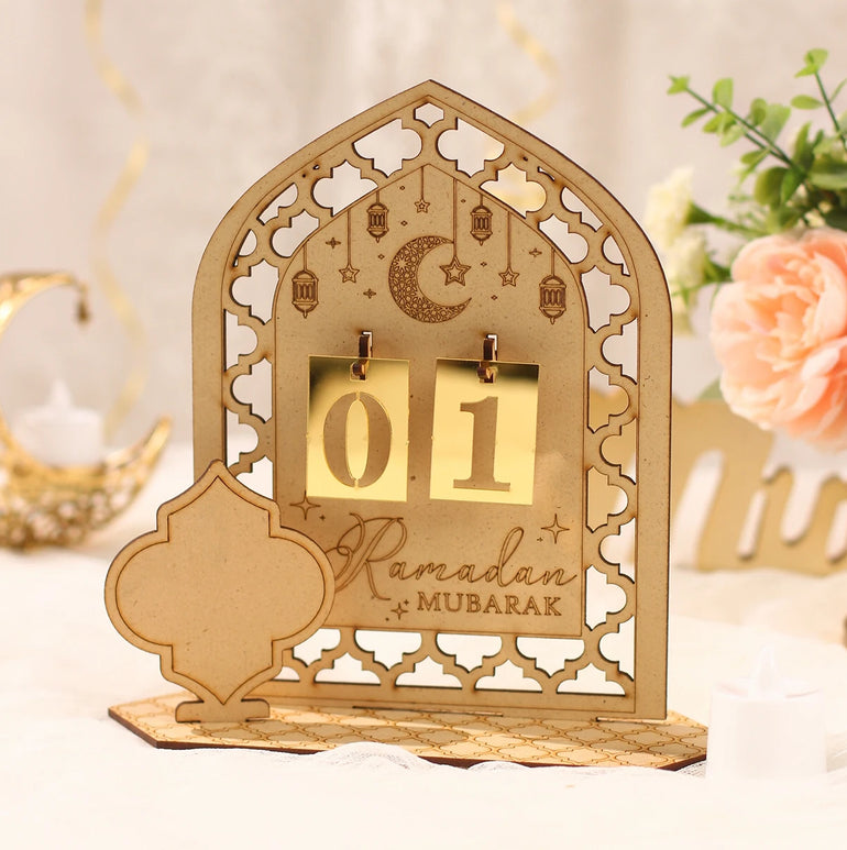 Ramadan Wooden Countdown Calendar Ornament 2025 Eid Mubarak Ramadan Decoration for Home Eid Al Adha Islamic Muslim Party Decor