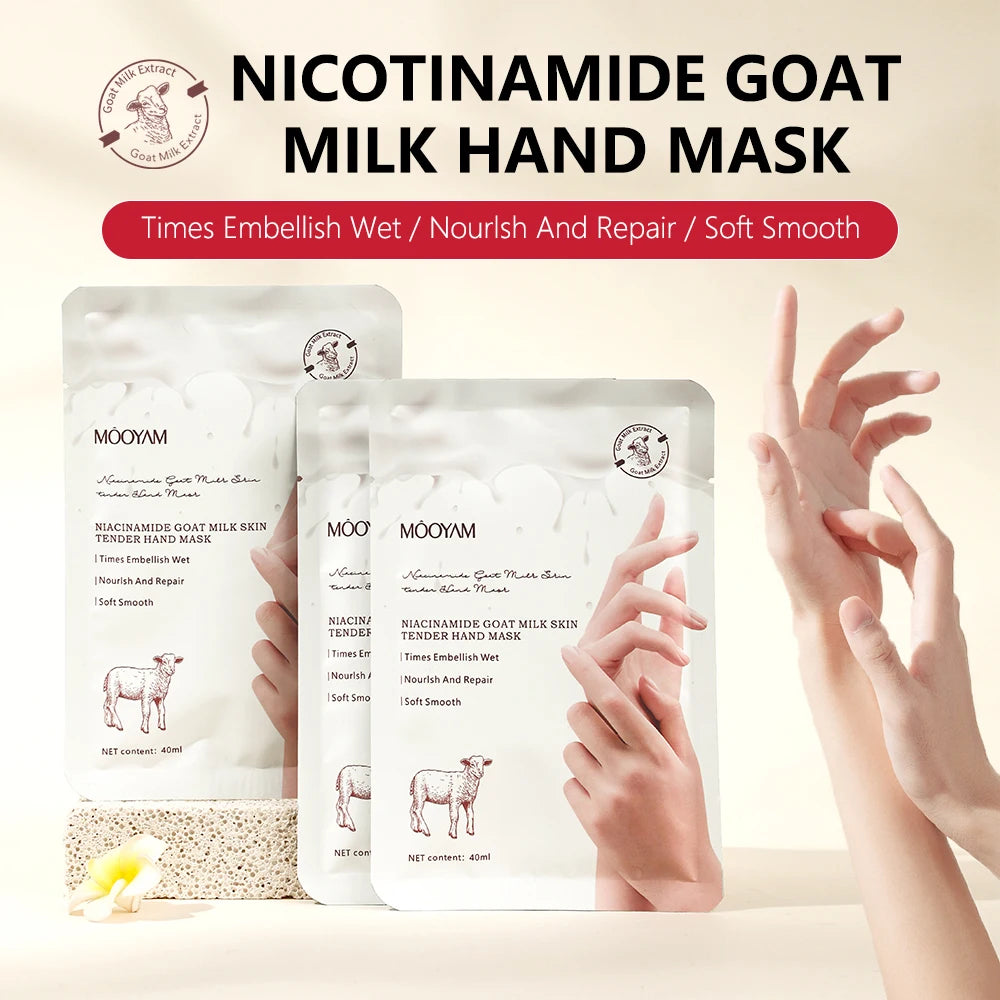 8pcs Nicotinamide Goat Milk Moisturizing Hand Mask Gloves Cracked Hands Anti-aging Repair Rough Hand Skin Care