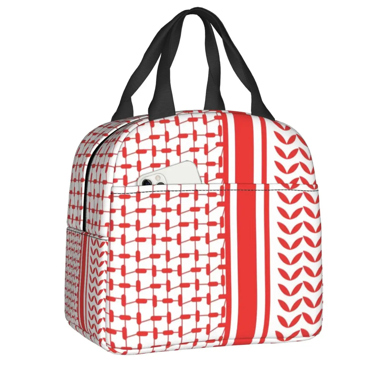 Custom Arabic Keffiyeh Traditional Pattern Insulated Lunch Bag for Work School Tatreez Embroidery Portable Thermal Bento Box