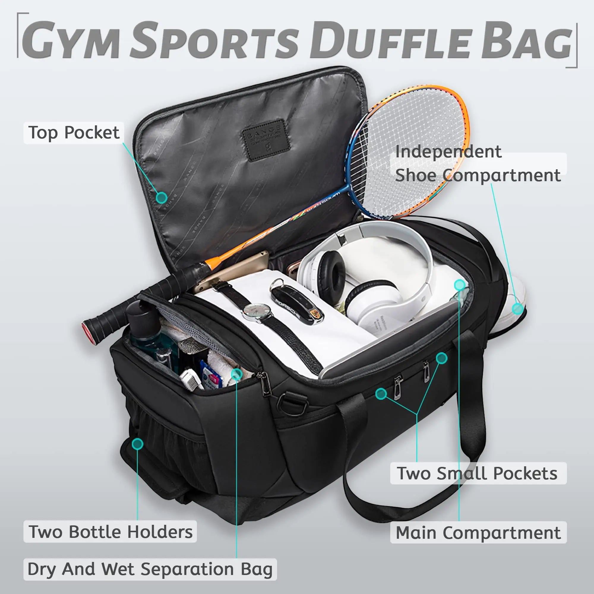 BANGE Sports Waterproof Duffel Bags With Shoe Compartment 21 Inch Gym Bag For Men With Wet and Dry Compartment Travel Bags Gym