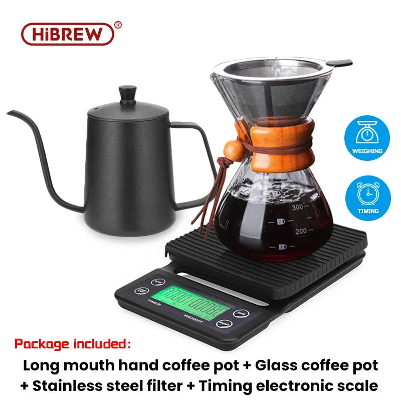 HiBREW 400ML Classic Glass Coffee Pot Wooden Handle Heat Resistant Pour Over Coffee Maker Manual Coffeemaker Hand Dripper