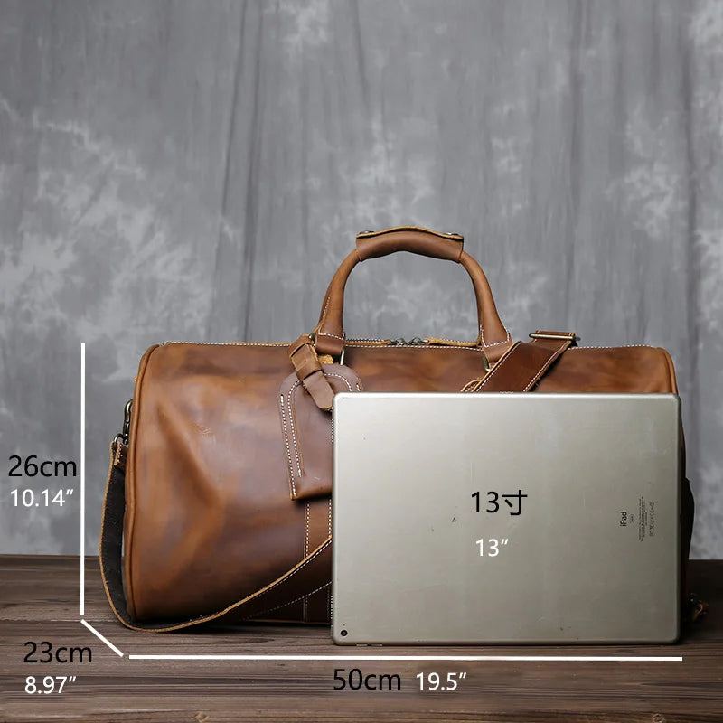 New Retro Male Carry-on Bag Europe And America Crazy Horse Leather Travel Bag Layer Cowhide Large Capacity Single Shoulder Bag