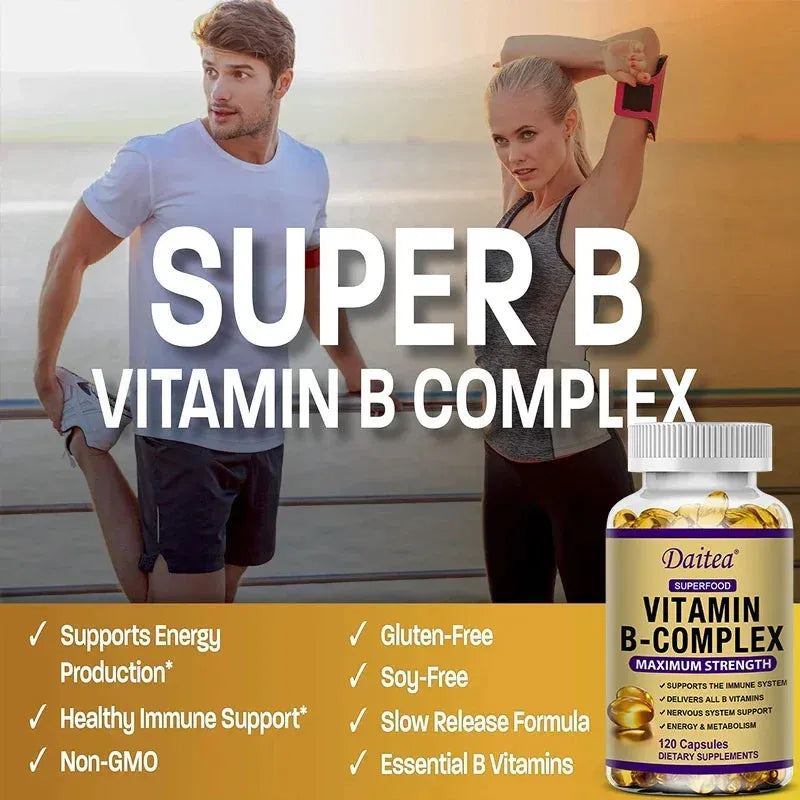 Vitamin B-Complex Supplement B12 B1 B2 B3 B5 B6 B9 Biotin, Nervous System, Metabolism, Immune and Energy Support, Super Diet