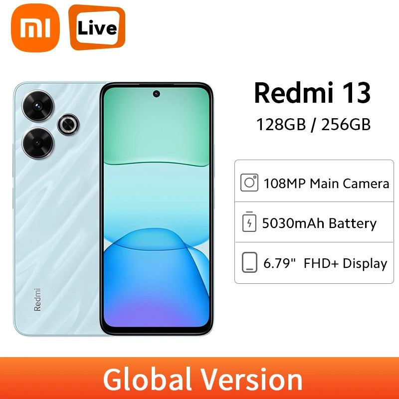 Global Version Xiaomi Redmi 13 Smartphone 108MP Main Camera 5030mAh Battery MTK Helio G91-Ultra 6.79“  Display 33W Fast Charging