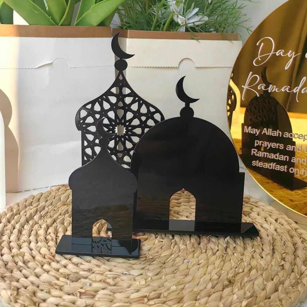 1pc Elegant Acrylic Ramadan Kareem Tabletop Decor, 3D Mosque Design, Reflection Surface, Muslim Holiday Home Decoration