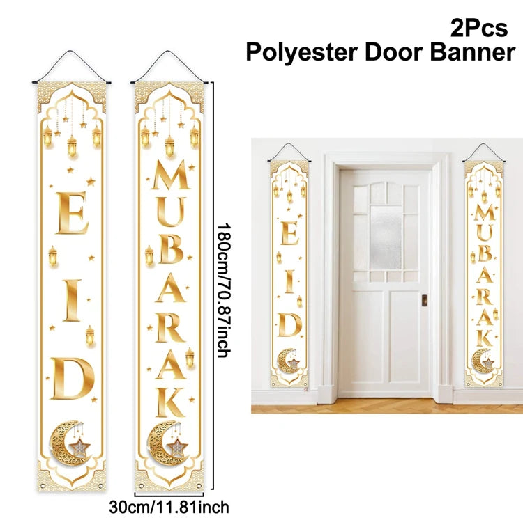 Ramadan Decoration 2025 Door Banner EID Mubarak Decor for Home Porch Banner Ramadan Kareem Islamic Muslim Party Eid Al-Fitr Gift