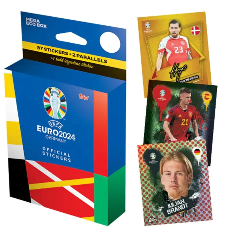 Topps Euro 2024 Sticker Mega Ecobox Contains 87 Euro 2024 Stickers, 2 Parallel Stickers and 1 Gold Signature Series Sticker