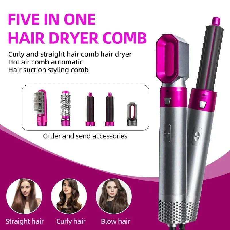 Hot Air Brush 5 in 1 Hair Dryer Brush Negative Ionic Detachable Hair Dryer  Styler Air Culer Wand Hair Straightener Brush Blow