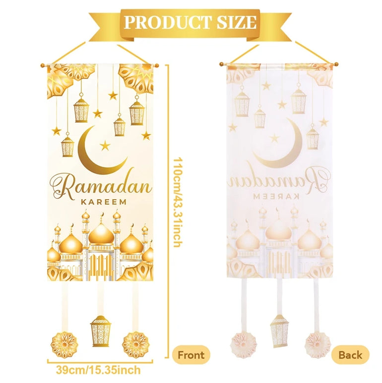 Eid Mubarak Decoration 2025 Hanging Flag Ramadan For Home Door Islamic Muslim Party Decor Ramadan Kareem Banner Eid Al-Fitr Gift