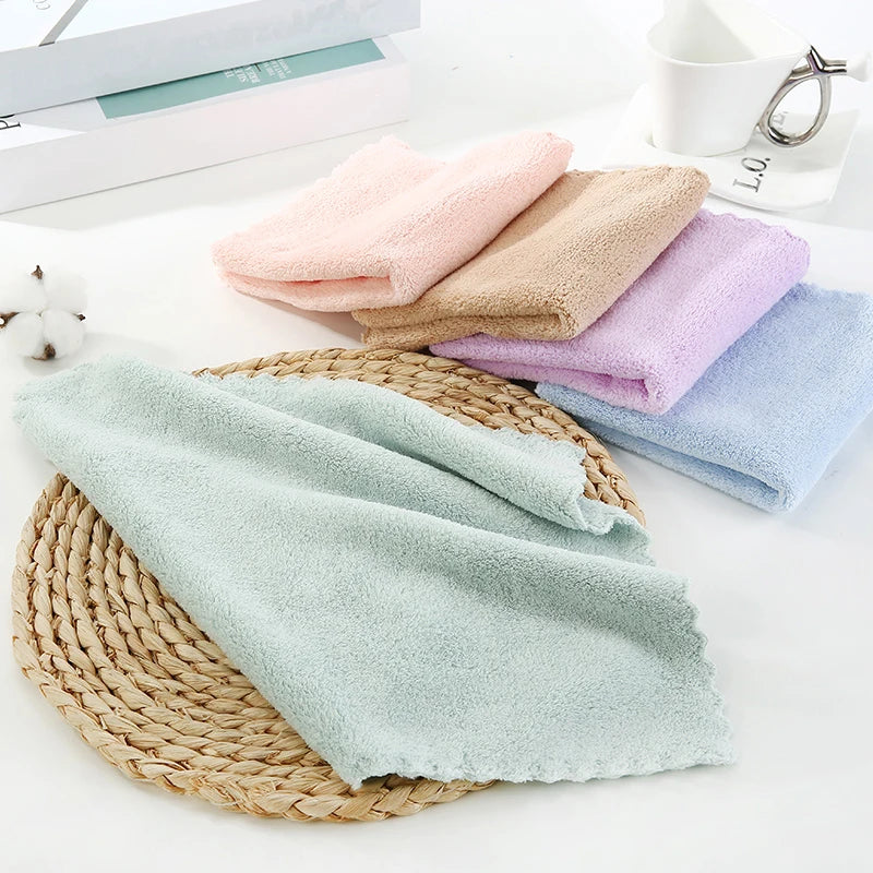 10 PCS Microfiber Towels Cleaning Face Towels Square Washcloth Hand Towel Coral Velvet Quick Drying Soft Water Absorption