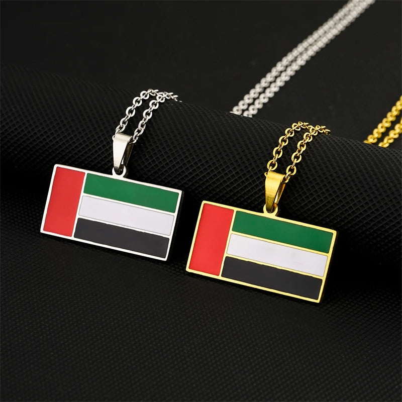 United Arab Emirates Flag Pendant Necklace Stainless Steel Men Women Gold Color UAE Ethnic Powerful Amulet Jewelry Gift